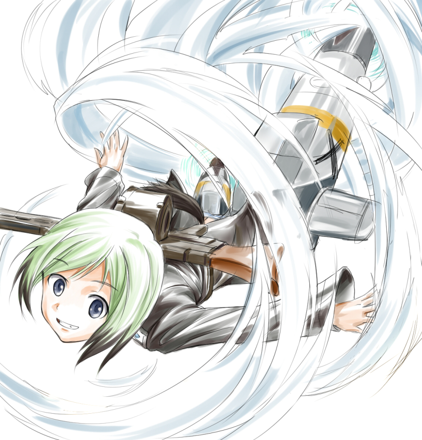 1girl, erica_hartmann, female_focus, green_hair, gun, highres, military, military_uniform