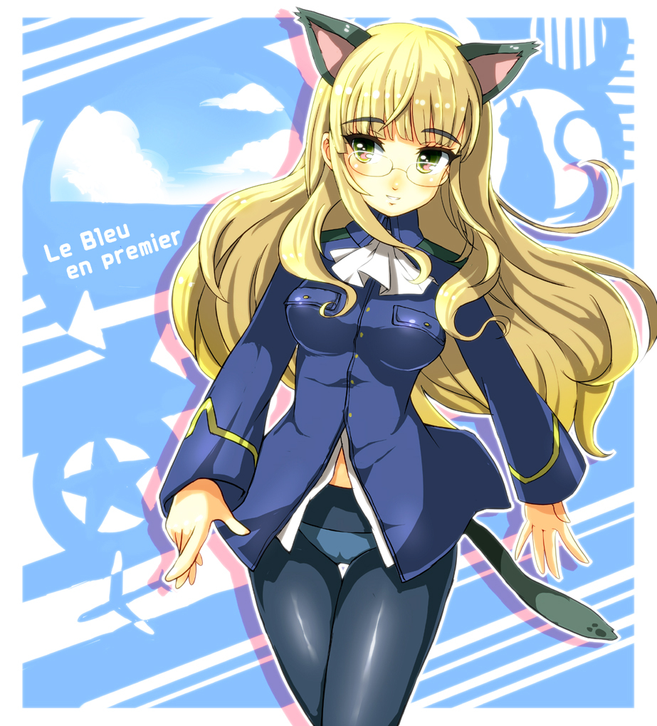 1girl, aircraft, airplane, animal_ears, blonde_hair, breasts, brown_eyes, cat