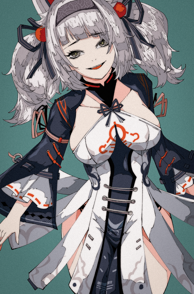 1girl, aged_up, alternate_breast_size_(larger), animal_ears, black_hairband, black_sleeves, breasts, chinese_clothes