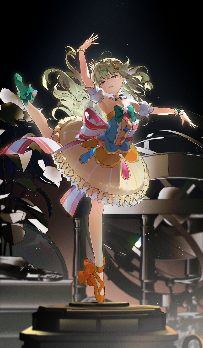 1girl, absurdres, back_bow, ballet, ballet_slippers, bead_bracelet, beads, bow