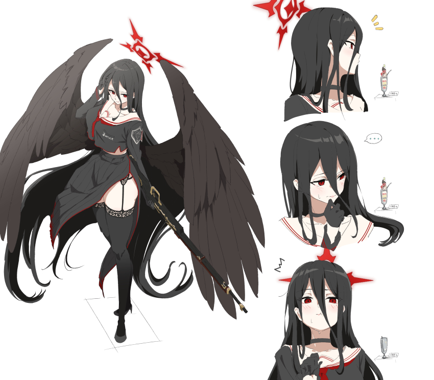 ..., 1girl, absurdres, black_choker, black_footwear, black_gloves, black_hair, black_serafuku