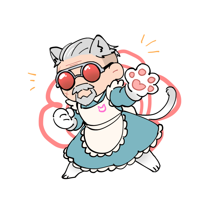 1boy, animal_ears, animal_hands, apex_legends, aqua_dress, ballistic_(apex_legends), cat_boy, cat_ears