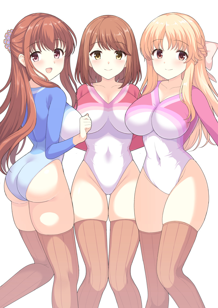 3girls, absurdres, amatsu_kanata, ass, breasts, brown_hair, girlfriend_(kari), highres
