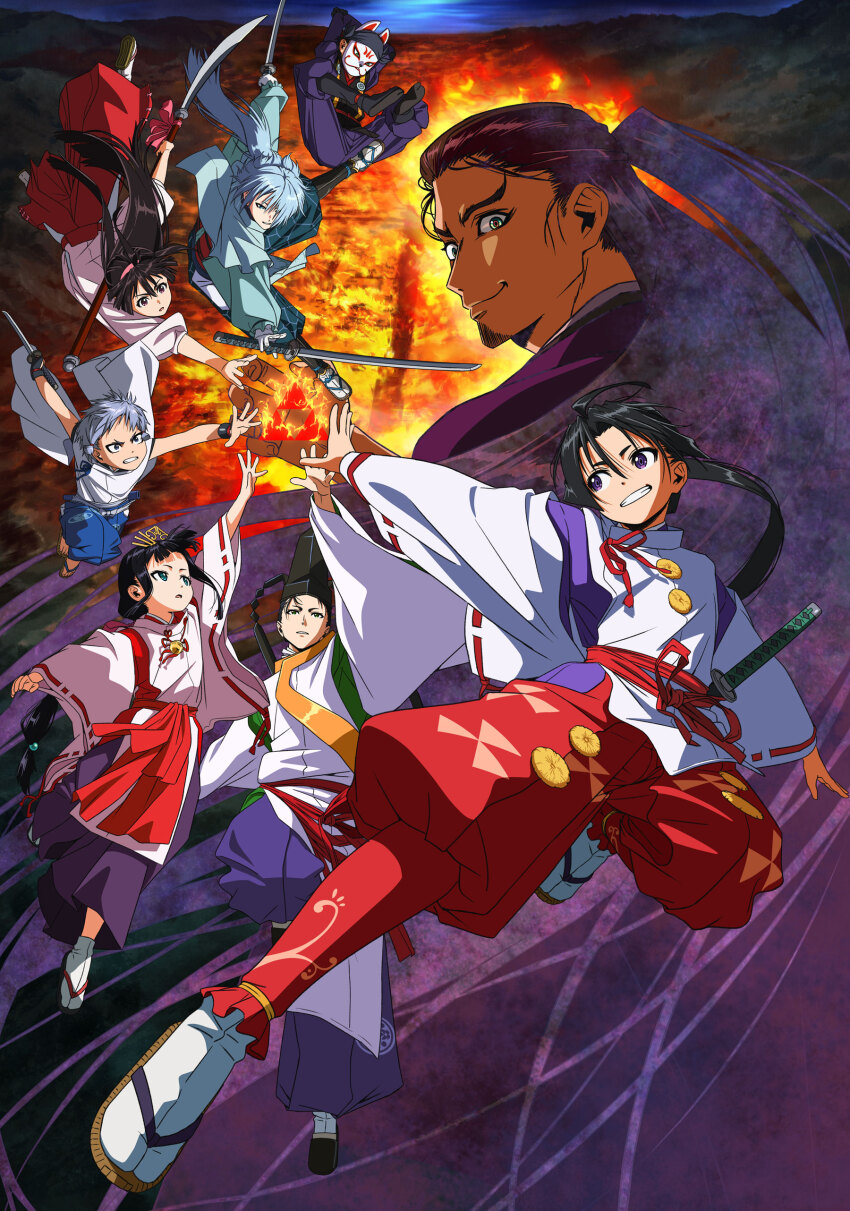 2girls, 6+boys, absurdres, ashikaga_takauji_(nige_jouzu_no_wakagimi), ayako_(nige_jouzu_no_wakagimi), black_hair, blue_hair, character_request