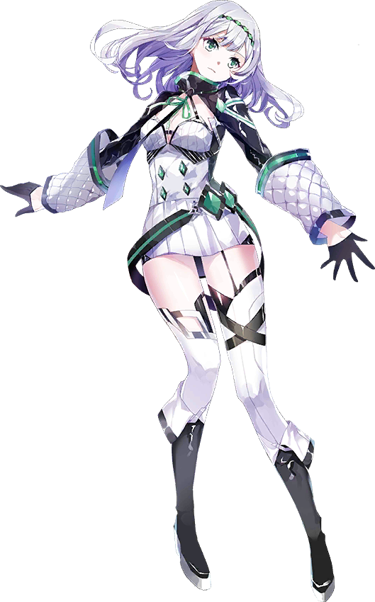 1girl, black_boots, boots, breasts, full_body, gloves, green_eyes, iron_saga