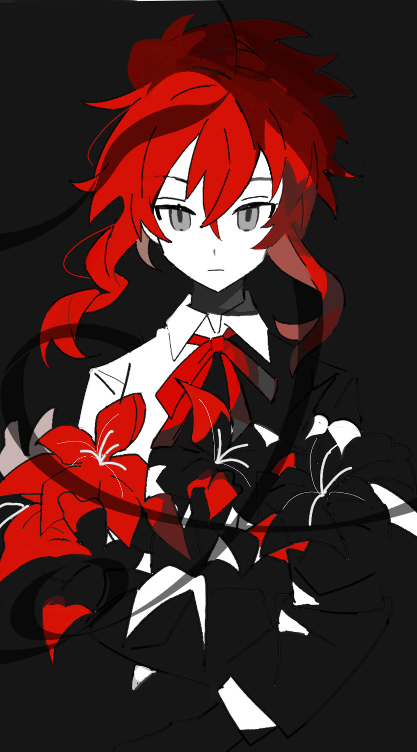 1girl, absurdres, black_background, bow, bowtie, chinese_commentary, closed_mouth, collared_shirt