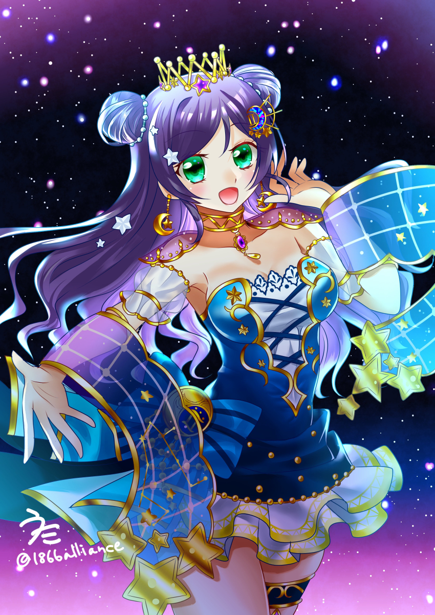 1866alliance, 1girl, absurdres, crown, double_bun, green_eyes, hair_bun, hair_ornament