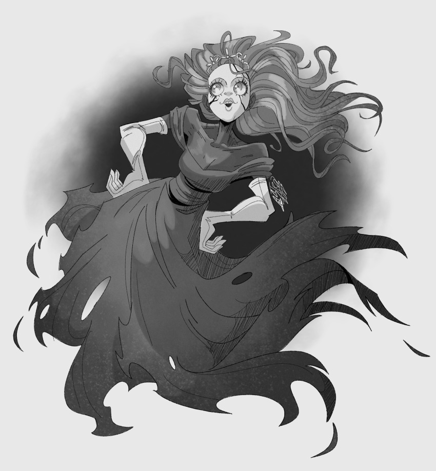 1girl, absurdres, astroinfinite, bare_shoulders, black_dress, black_hair, breasts, broken_mask