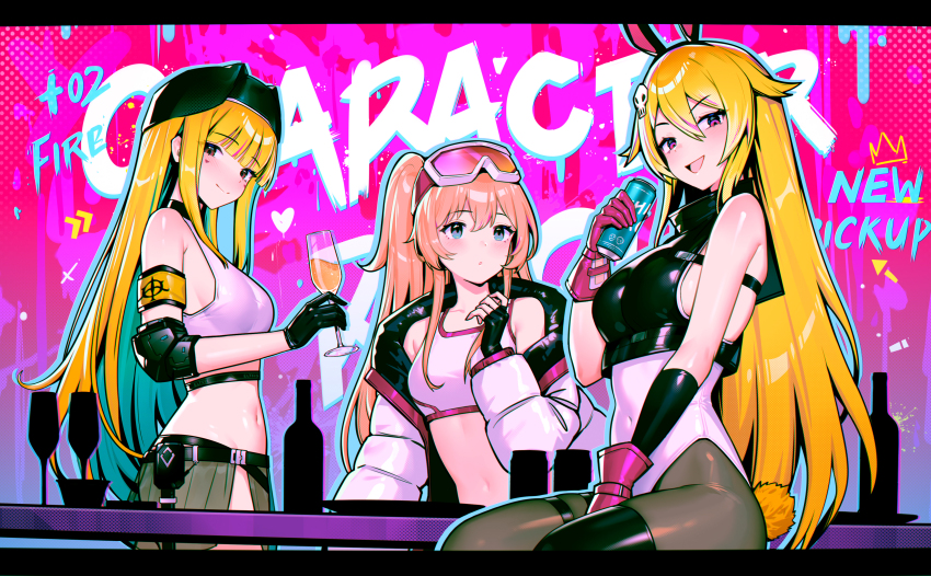 95_(jiuwujiang), absurdres, anastasia_(brown_dust), angelica_(brown_dust), armband, bare_shoulders, bottle, brown_dust_(series)