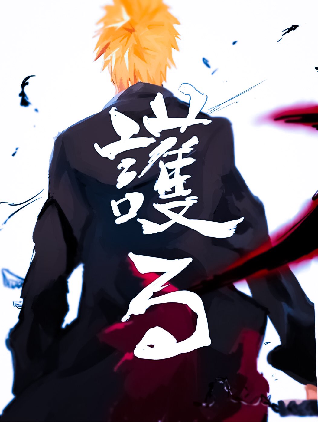 1boy, back, black_coat, bleach, coat, commentary, cowboy_shot, highres