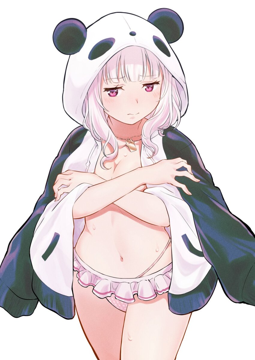 1girl, animal_ears, animal_hood, bikini, borrowed_clothes, breasts, burisuke_(koujiro), closed_mouth