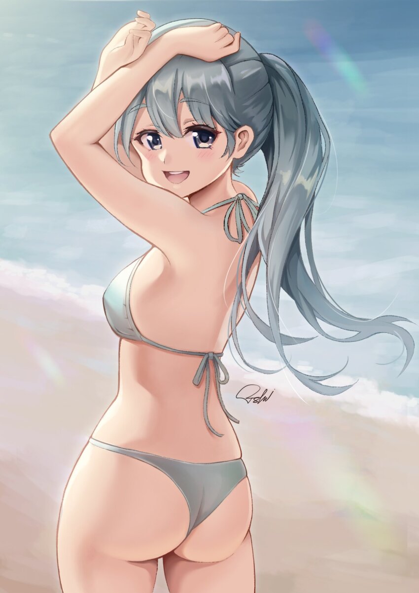 1girl, ass, back, beach, bikini, breasts, commission, daydreamer_pk