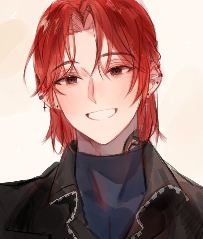 1boy, bad_id, bad_twitter_id, cross, cross_earrings, ear_piercing, earrings, eoduun_badaui_deungbul-i_doeeo