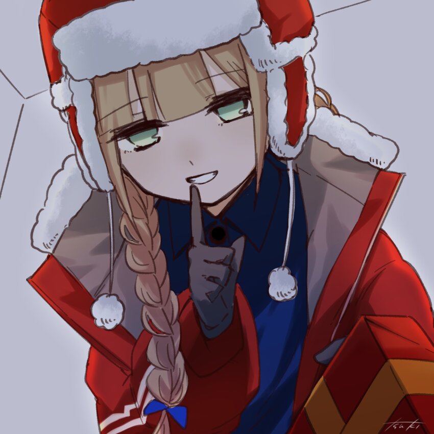 1boy, blue_shirt, blunt_bangs, braid, brown_hair, captain_nemo_(fate), collared_shirt, commentary_request