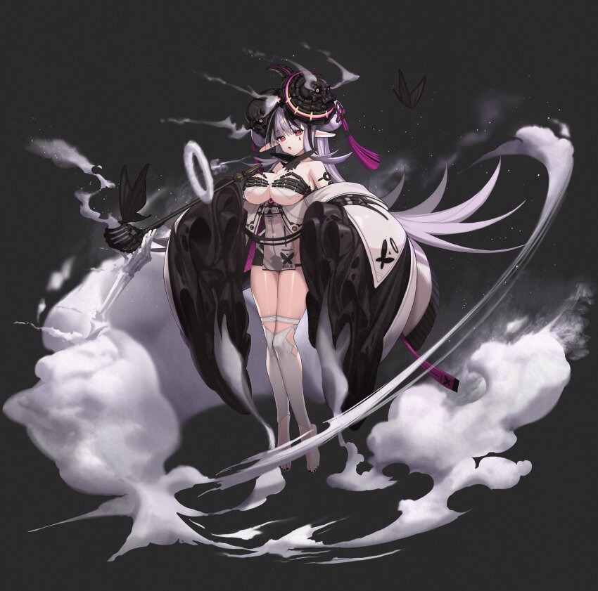 1girl, absurdres, bare_shoulders, black_butterfly, black_hair, breasts, bug, butterfly