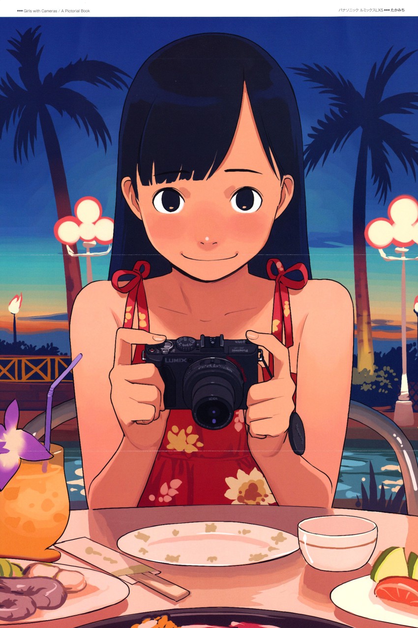 00s, 1girl, absurdres, bad_tag, black_eyes, black_hair, blush, camera