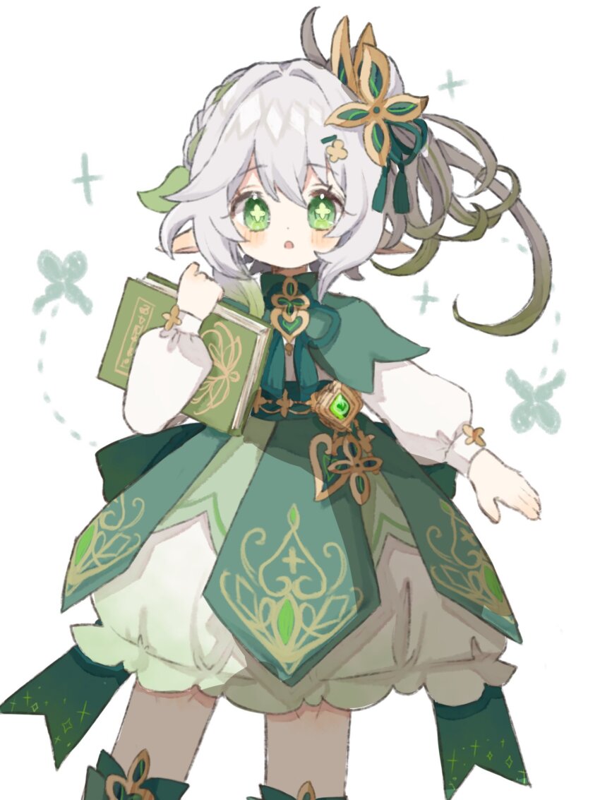 1girl, :o, alternate_costume, alternate_hairstyle, blush, book, braid, brooch