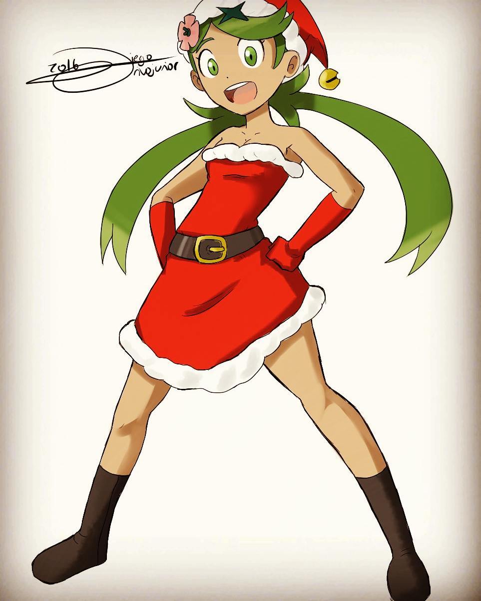 1girl, breasts, christmas, dark-skinned_female, dark_skin, diegoandsmtz, dress, gloves