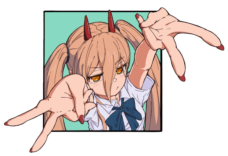 1girl, aged_down, alternate_costume, aqua_background, blue_bow, blue_bowtie, blush, border