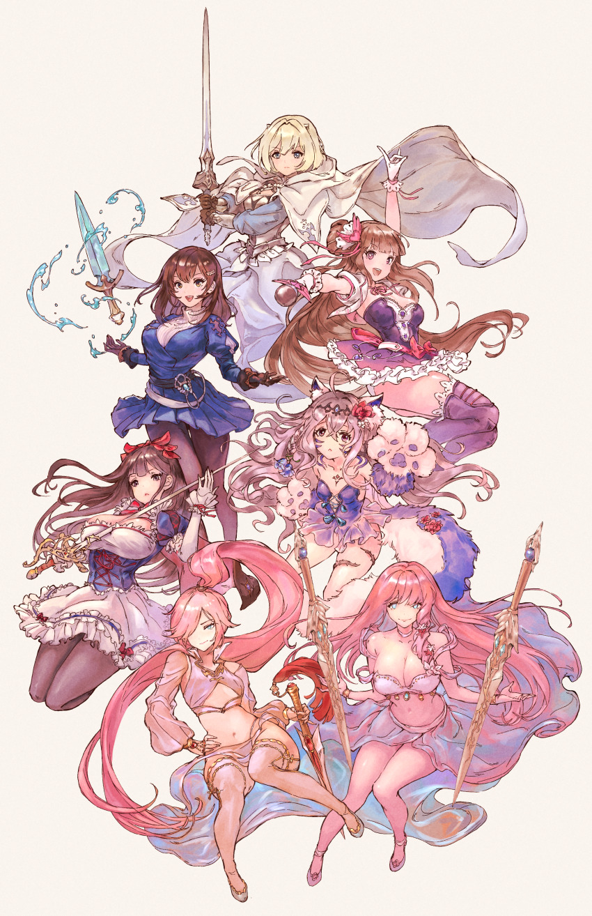 6+girls, absurdres, animal_ears, animal_hands, bare_shoulders, blonde_hair, breasts, brown_dust_(series)