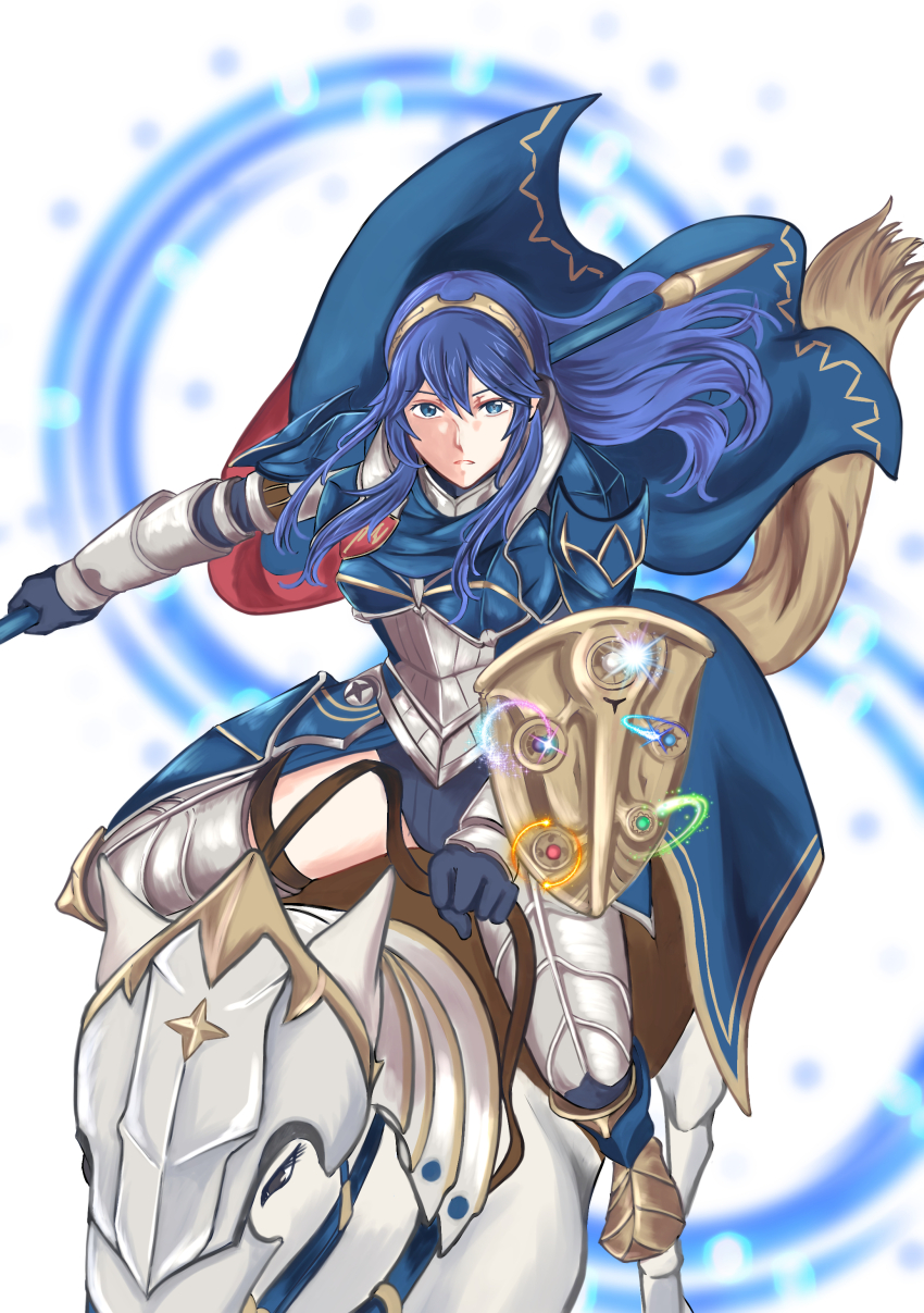 1girl, absurdres, armor, blue_eyes, blue_gloves, blue_hair, breastplate, cape