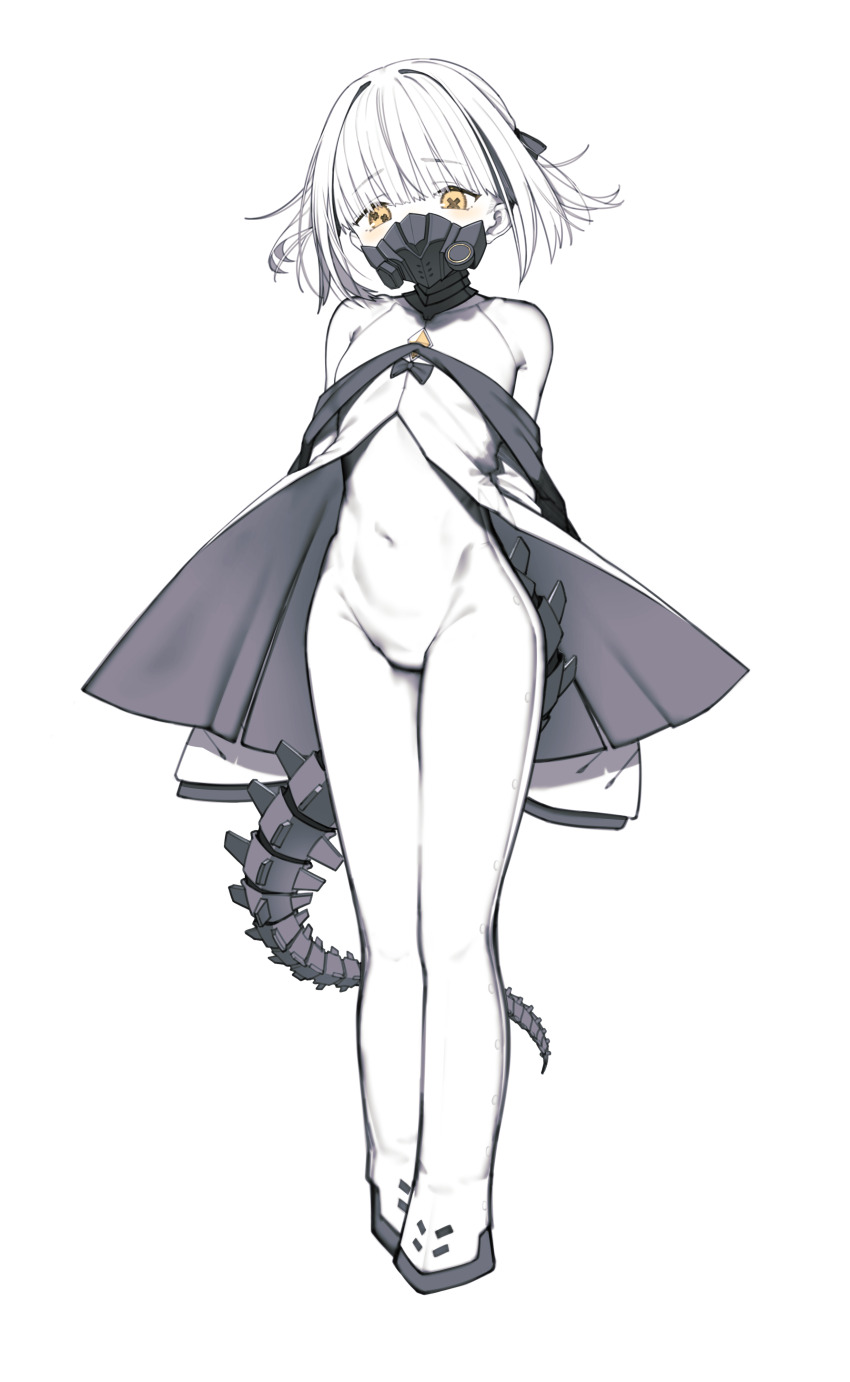 1girl, absurdres, black_mask, blue_archive, bodysuit, colored_skin, dress, ein_(blue_archive)