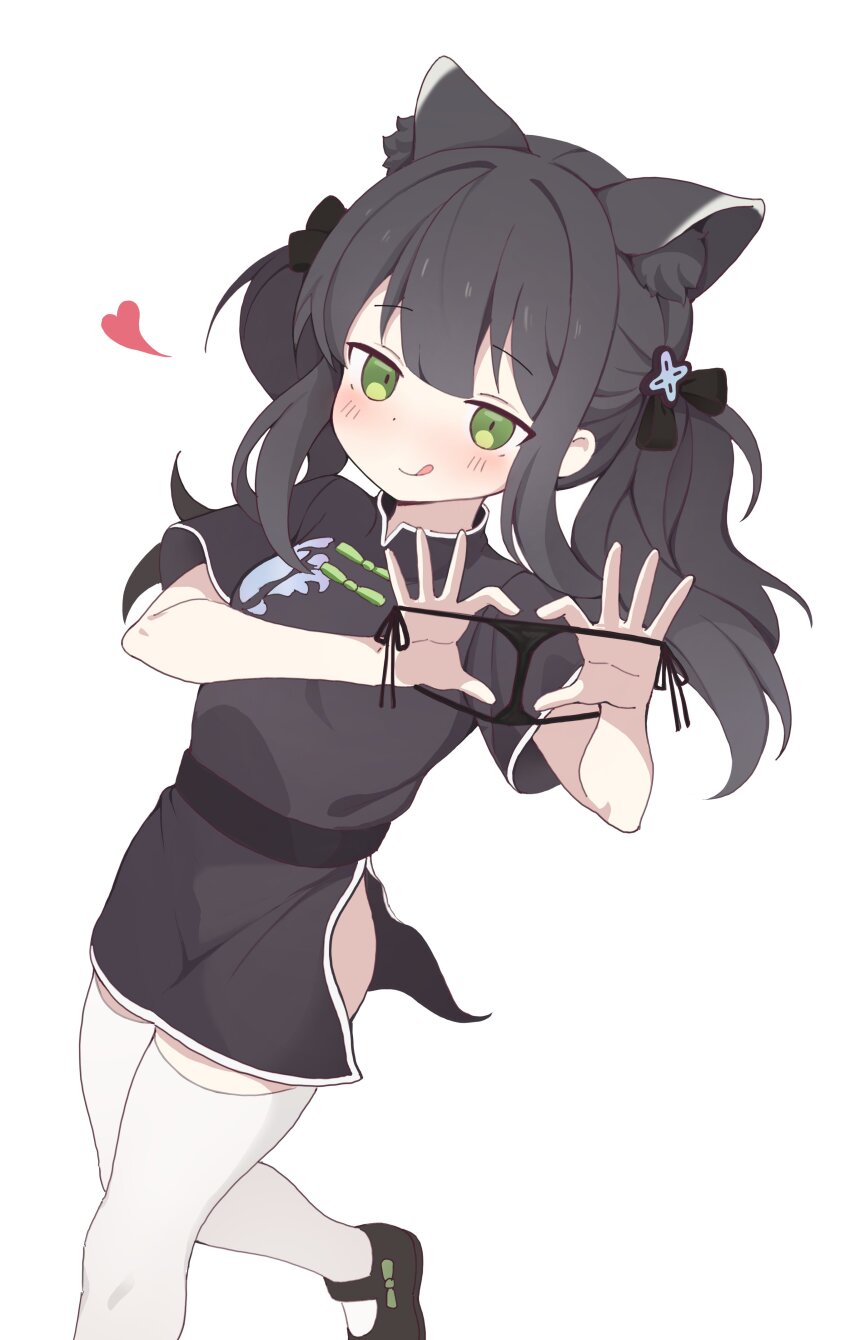 1girl, :q, absurdres, animal_ear_fluff, animal_ears, black_dress, black_hair, black_shoes