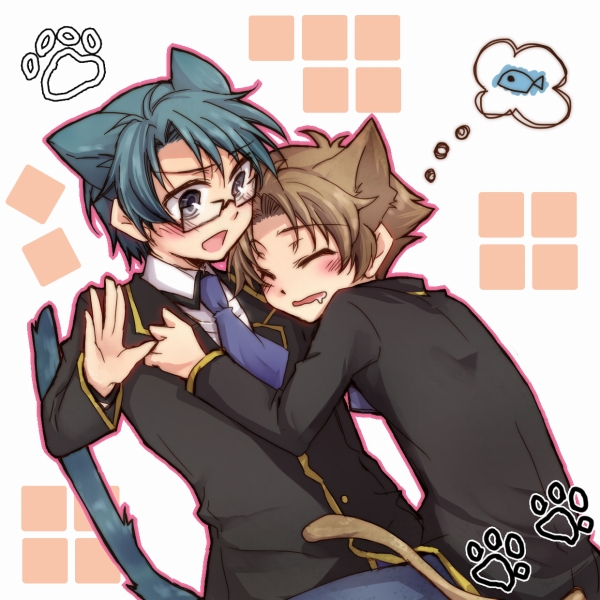 2boys, androgynous, animal_ears, bad_id, bad_pixiv_id, baka_to_test_to_shoukanjuu, blue_eyes, blue_hair