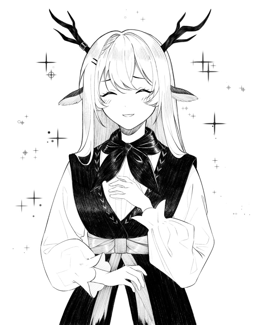 1girl, ^_^, alina_(arknights), animal_ears, antlers, arknights, avi_(baltika_seven), blush