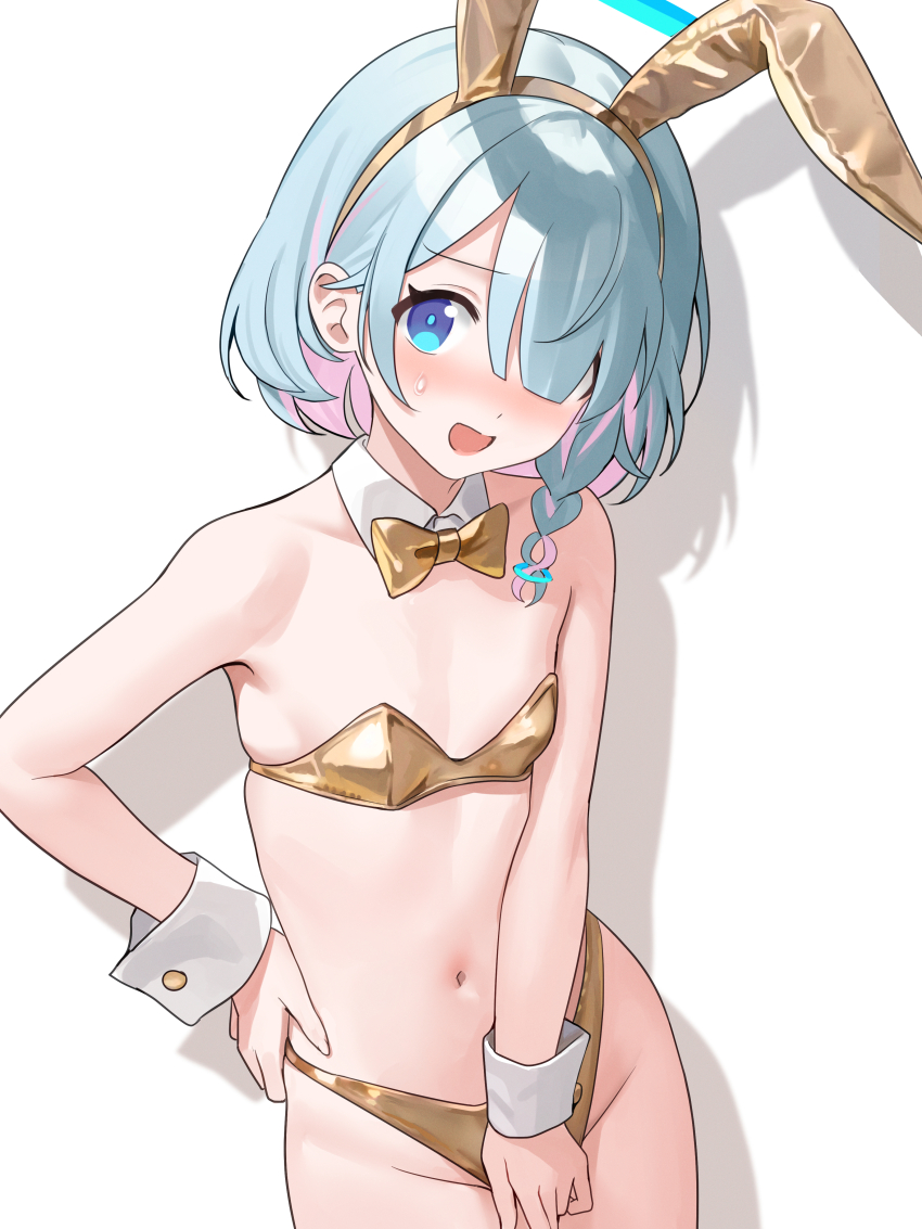 1girl, absurdres, animal_ears, arona_(blue_archive), artist_request, bikini, blue_archive, blue_eyes