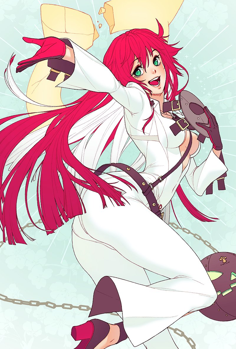 1girl, ankh, ankh_necklace, ass, ball_and_chain_(weapon), ball_and_chain_restraint, bell-bottoms, belt