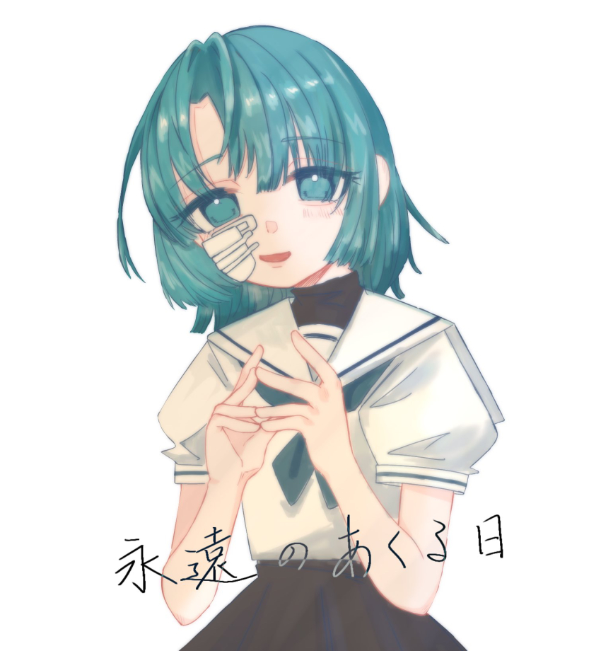 1girl, ado_(utaite), akuru-chan_(ado), bandaid, bandaid_on_face, blue_eyes, blue_hair, blue_neckerchief