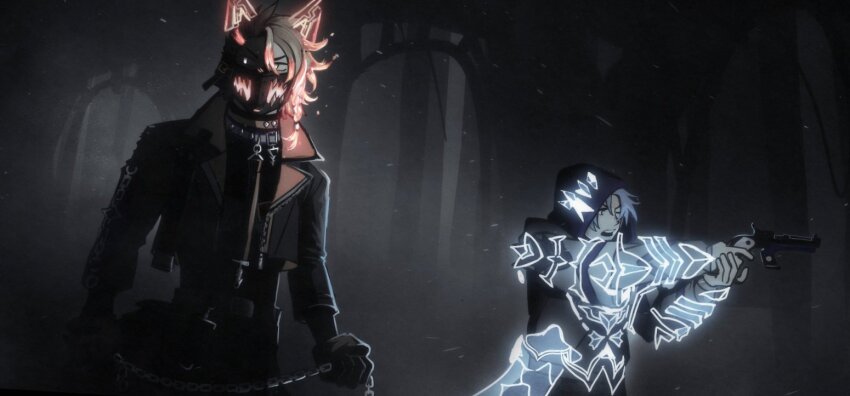 2boys, 2w46713, animal_ears, armor, axel_syrios, black_jacket, black_shirt, blonde_hair