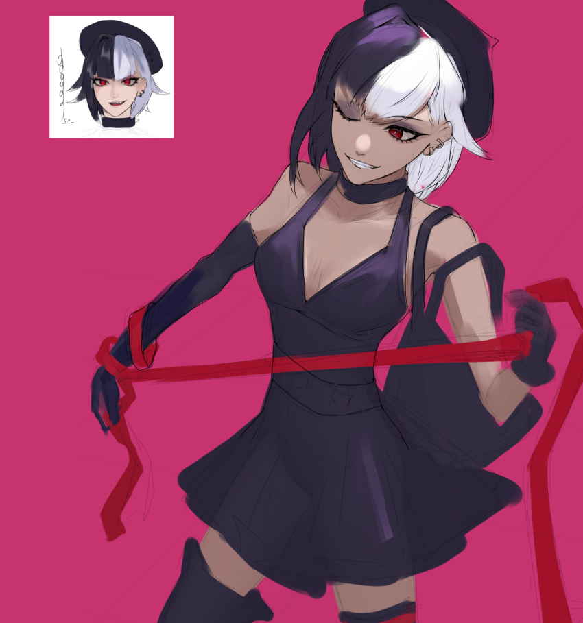 1girl, black_skirt, character_name, choker, cookie_run, crop_top, currant_cream_cookie, highres