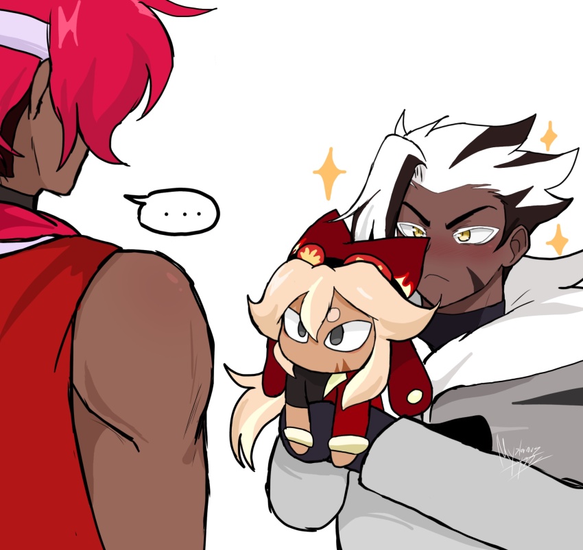 ..., 3boys, animal_ears, black_hair, black_shirt, blush, cape, chibi