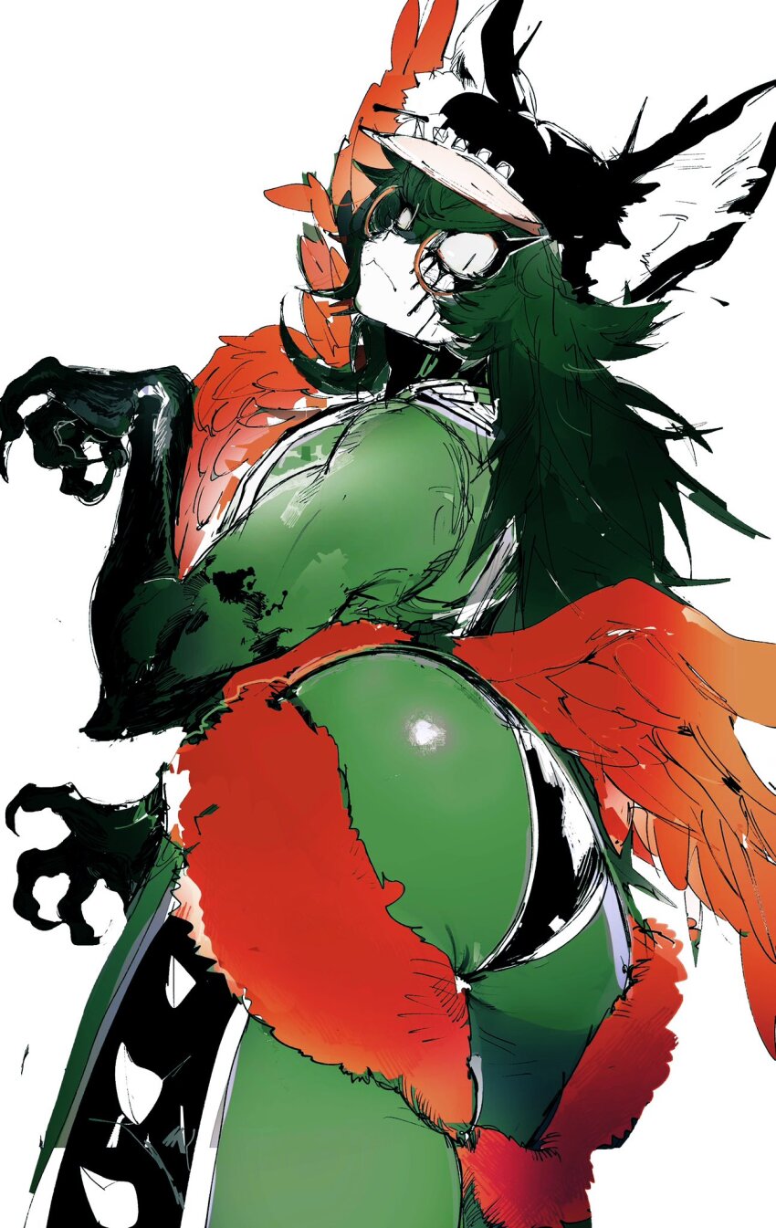 1boy, animal_ears, ass, black_hat, newsboy_cap, claws, closed_mouth, colored_skin