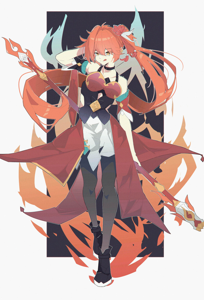 1girl, absurdres, bare_shoulders, black_choker, black_footwear, black_pantyhose, choker, closed_mouth