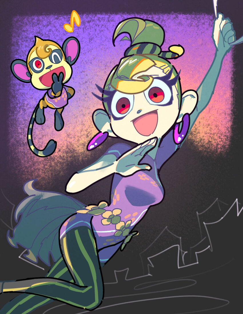 animal_crossing, blonde_hair, earrings, gloves, highres, humanization, jewelry, kopa_nishikida, makeup, nintendo, one_eye_closed, red_eyes, solo_focus, tammi_(animal_crossing)