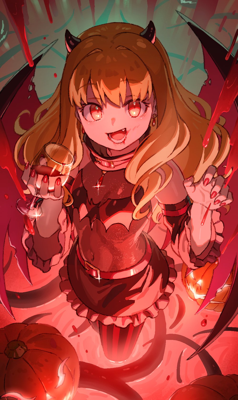 1girl, alcohol, ambiguous_red_liquid, animal_ears, bare_shoulders, belt, blonde_hair, commentary_request