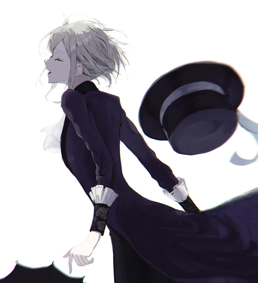 1girl, absurdres, amamiyadagashi, ascot, black_coat, black_hat, chromatic_aberration, closed_eyes