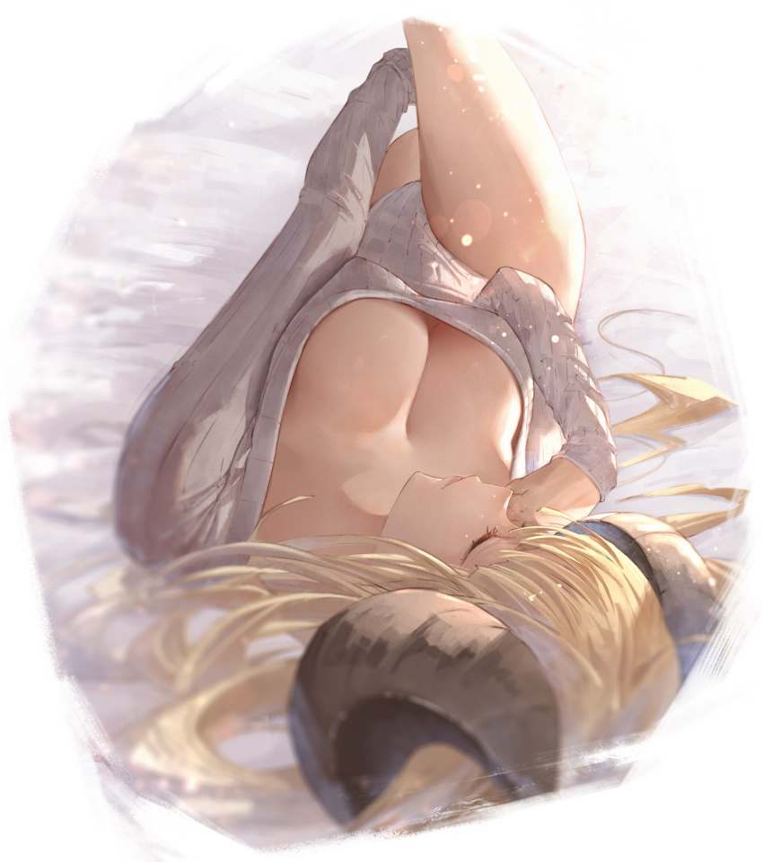 1girl, absurdres, anila_(granblue_fantasy), blonde_hair, breasts, cleavage, closed_eyes, commentary_request