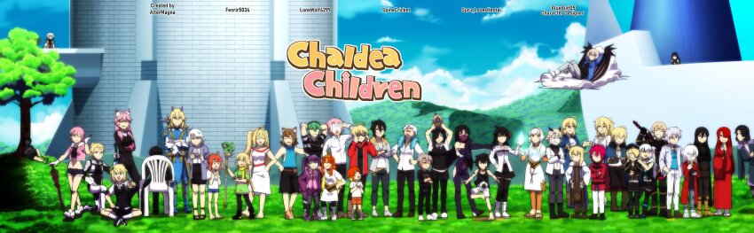 6+boys, 6+girls, absurdres, ahoge, animal_ears, armor, ball, bare_hips