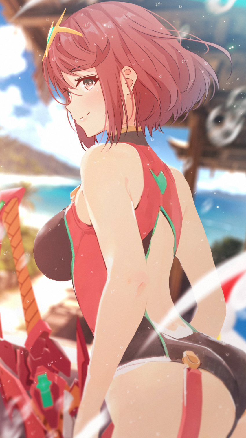 1girl, aegis_sword_(xenoblade), breasts, highres, large_breasts, pyra_(xenoblade), red_eyes, red_hair, sculp2, solo, xenoblade_chronicles_(series), xenoblade_chronicles_2