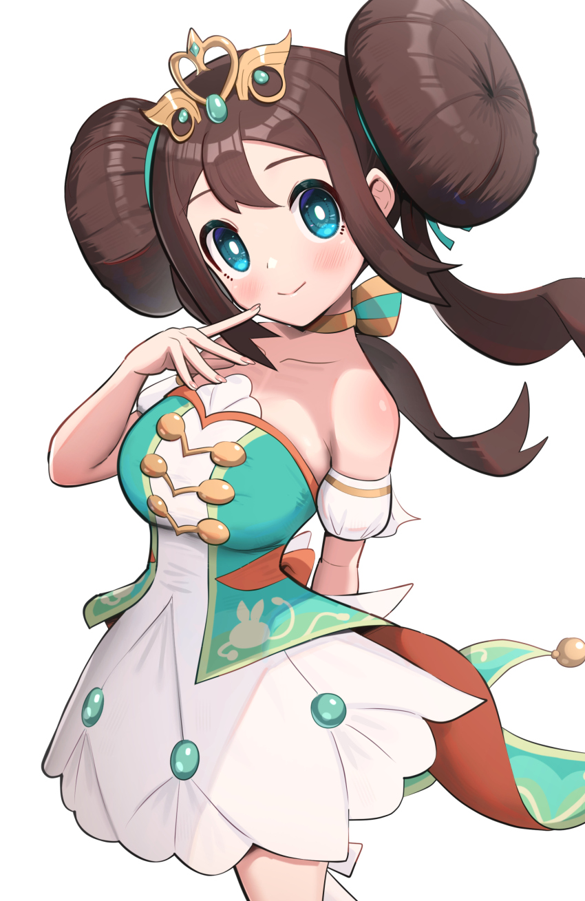 1girl, absurdres, armlet, breasts, gonzarez, highres, jewelry, large_breasts, nintendo, official_alternate_costume, pokemon, pokemon_masters_ex, rosa_(champion)_(pokemon), rosa_(pokemon), simple_background, solo, white_background