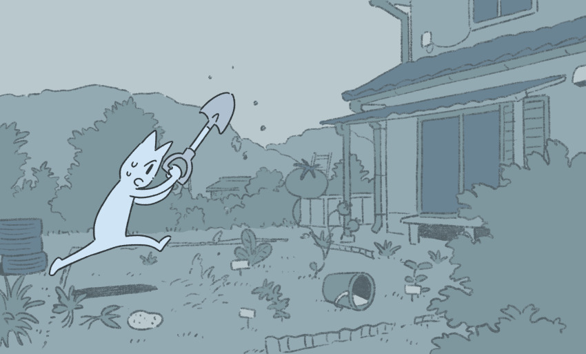 1boy, animal_ears, bucket, bush, cat_ears, commentary_request, garden, highres