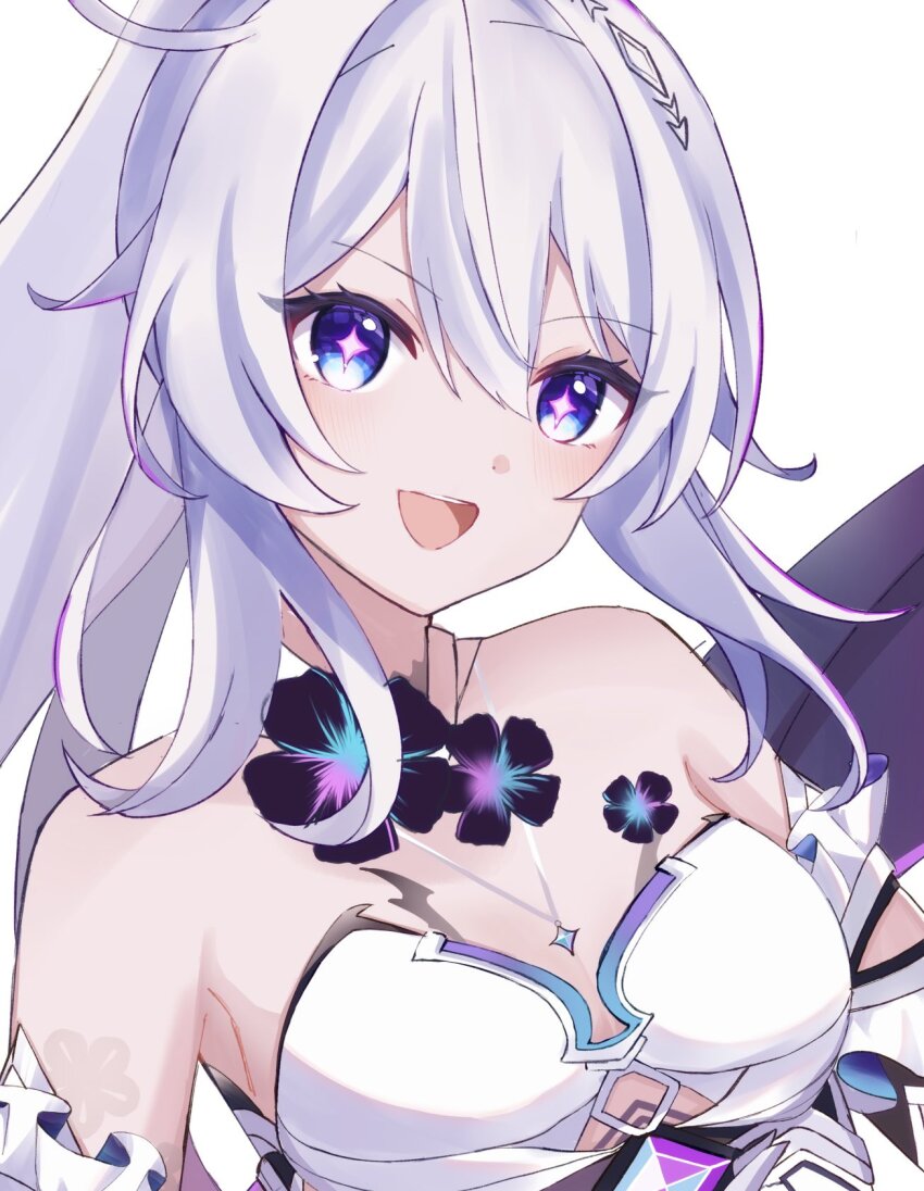 1girl, black_flower, flower, hair_between_eyes, highres, honkai_(series), honkai_impact_3rd, kiana_kaslana