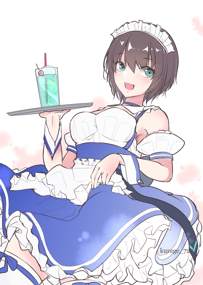 1girl, :d, absurdres, alternate_costume, aoi_erika, aoi_erika_(deliverer_of_miracle), apron, aqua_eyes