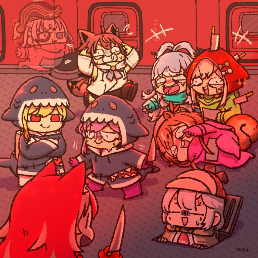 6+girls, airani_iofifteen, among_us, animal_ears, anya_melfissa, ayunda_risu, blonde_hair, blue_eyes