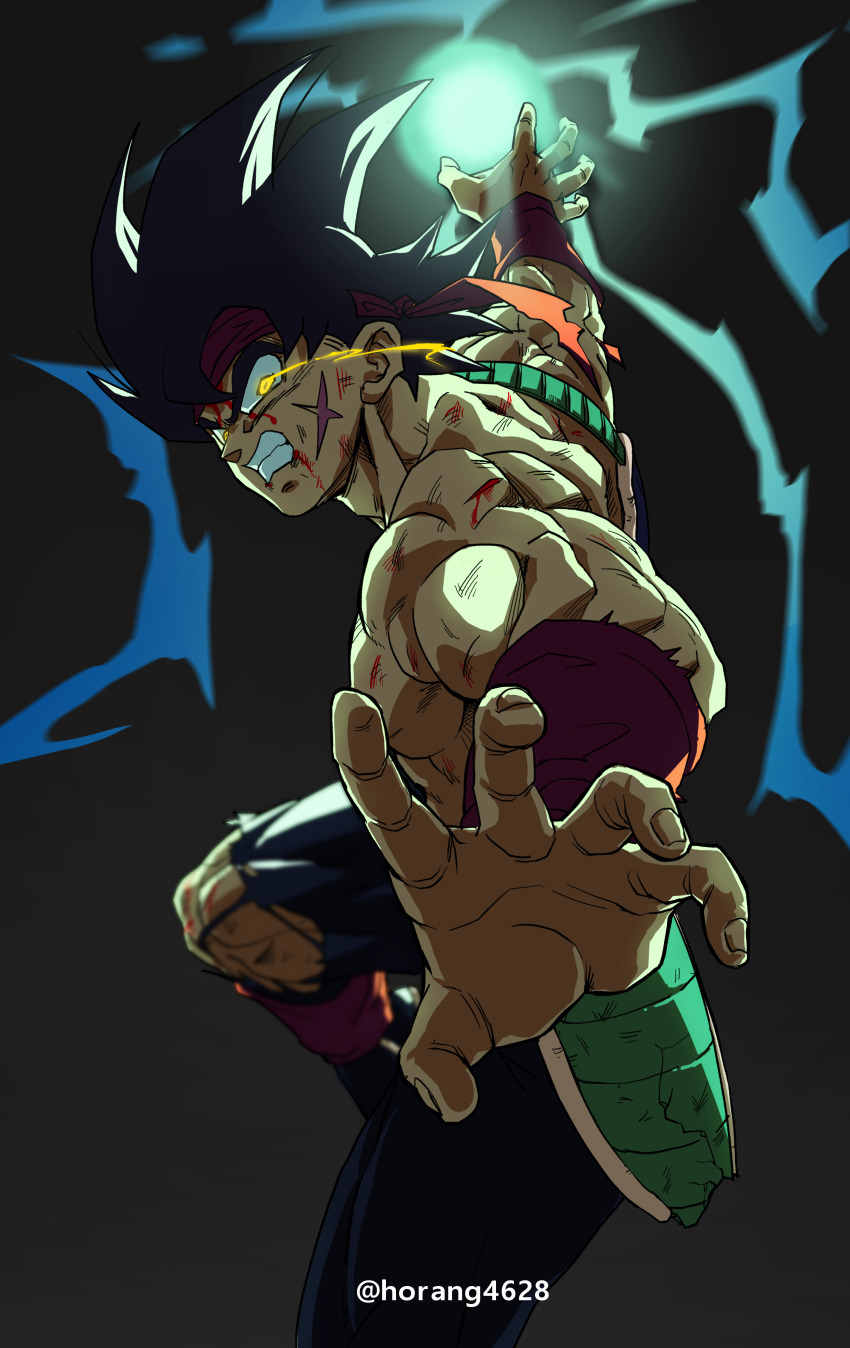 1boy, absurdres, angry, armor, artist_name, bardock, battle_damage, black_hair