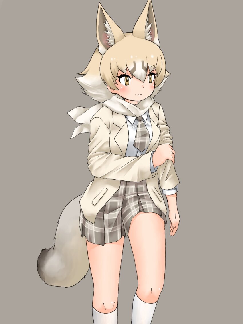 1girl, animal_ears, blonde_hair, collared_shirt, extra_ears, fox_ears, fox_girl, fox_tail